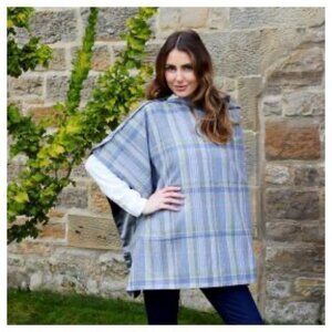 Earth Squared Gray Plaid Wool Wrap Cape NEW